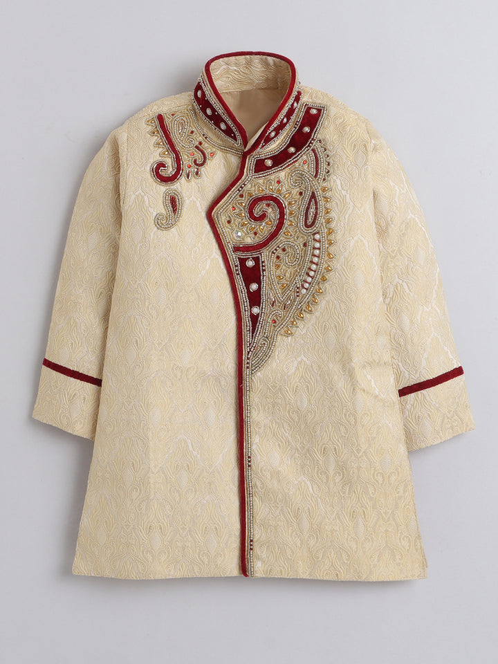 Ahhaaaa Kid's Indian Handwork Embroidered Sherwani and Breeches Set With Dupatta Traditional Collection for Boys