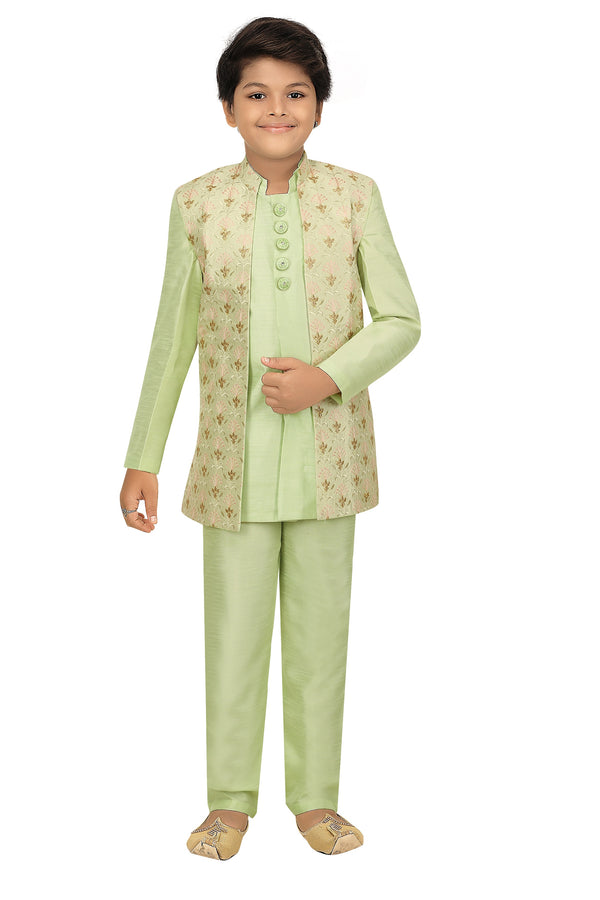 Ahhaaaa Kids Ethnic Indo Western, Kurta and Pajama Set For Boys Green