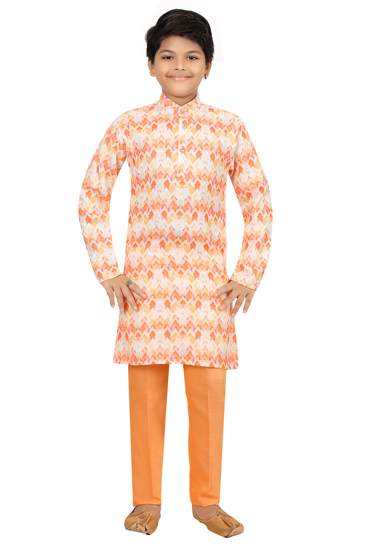 Ahhaaaa Kids Ethnic Silk Blend Kurta Pajama Set for Boys Orange