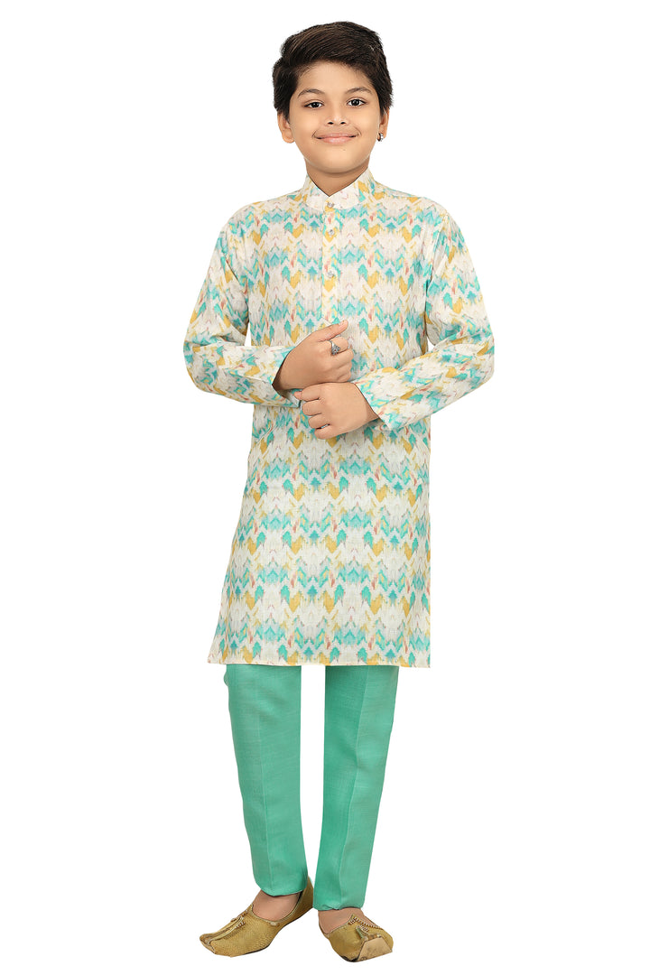 Ahhaaaa Kids Ethnic Silk Blend Kurta Pajama Set for Boys Green