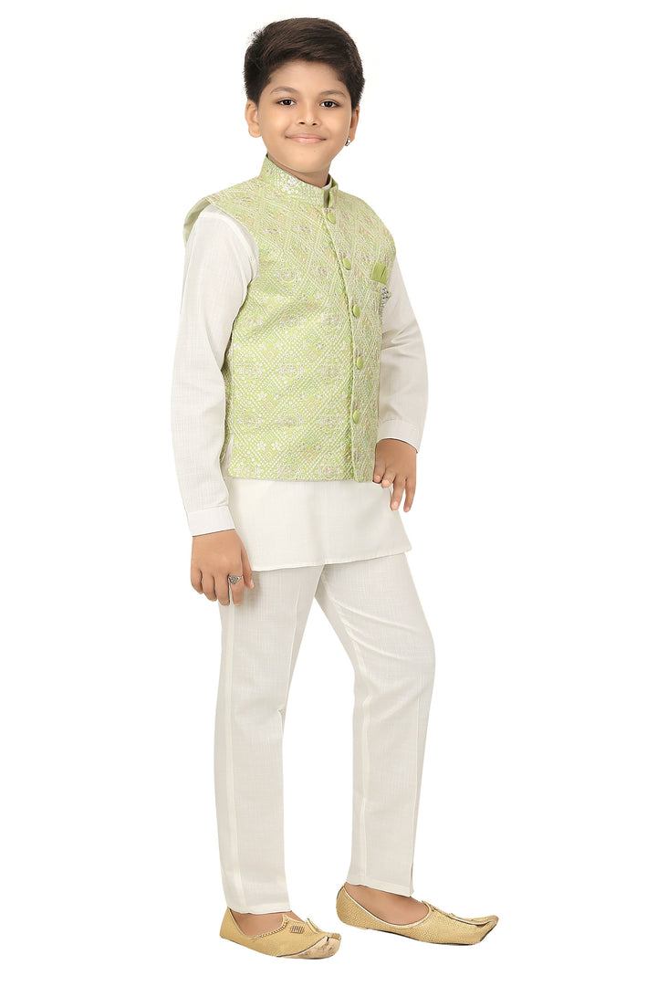 Ahhaaaa Kids Ethnic Chikan Work Waistcoat Kurta and Pajama Set For Boys