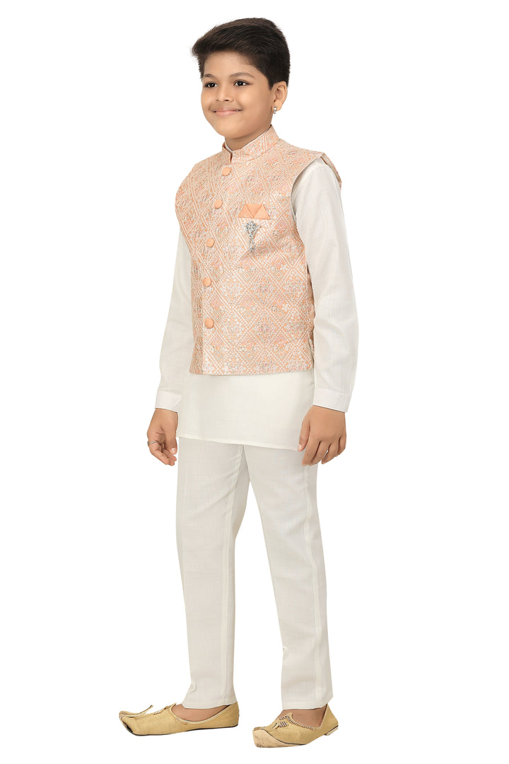 Ahhaaaa Kids Ethnic Chikan Work Waistcoat Kurta and Pajama Set For Boys