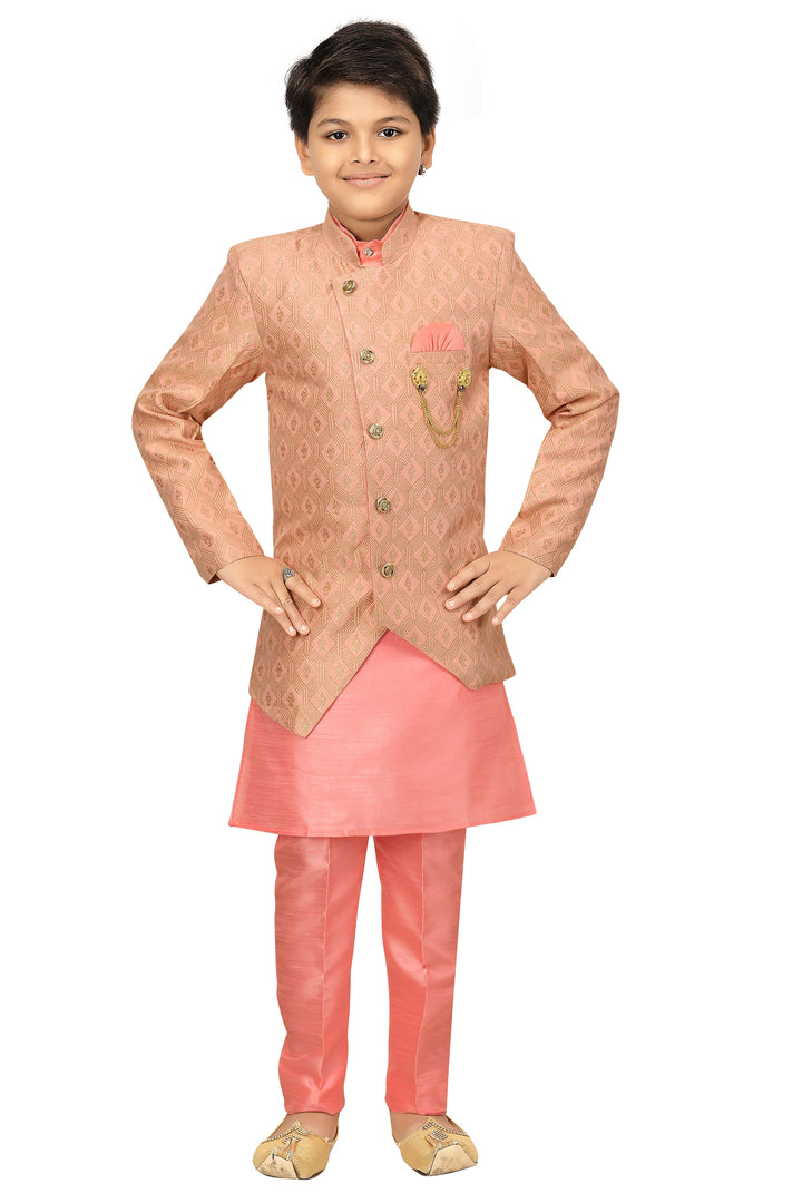 Ahhaaaa Kids Ethnic Wear Sherwani Kurta and Pajama Set For Boys Pink