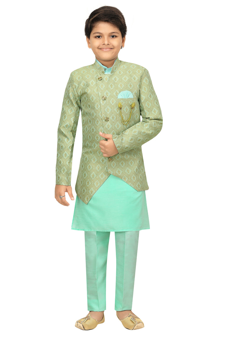 Ahhaaaa Kids Ethnic Wear Sherwani Kurta and Pajama Set For Boys Green
