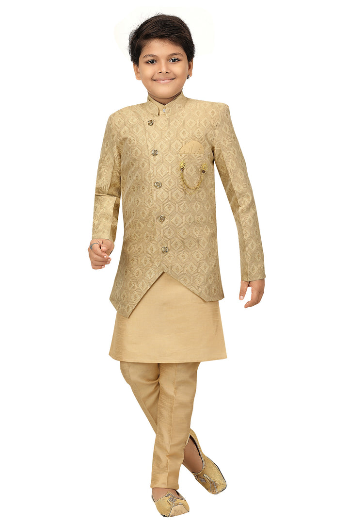 Ahhaaaa Kids Ethnic Wear Sherwani Kurta and Pajama Set For Boys Gold