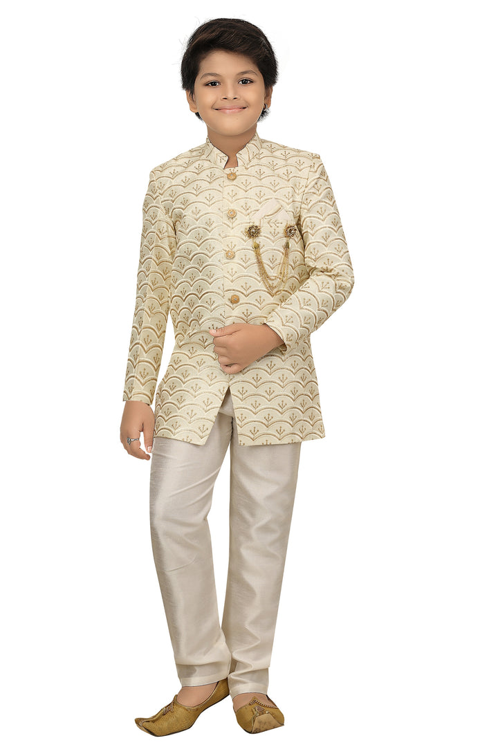 Ahhaaaa Kids Ethnic Indo Western, Kurta and Pajama Set For Boys Cream