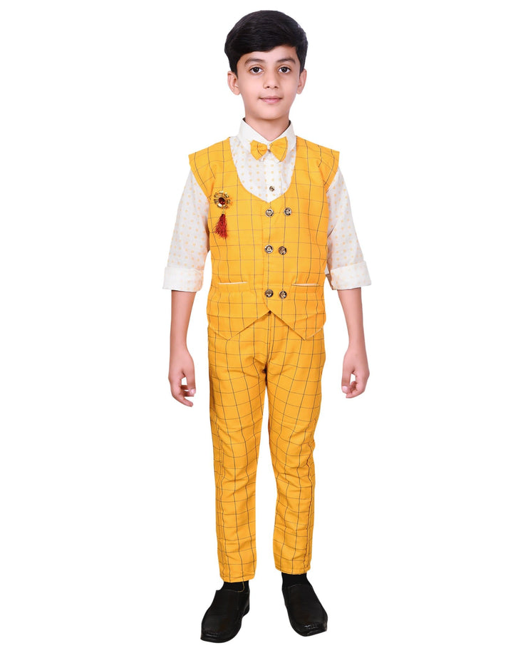 Ahhaaaa Kids Ethnic Cotton Blend Waistcoat Shirt and Trouser For Boys - ahhaaaa.com