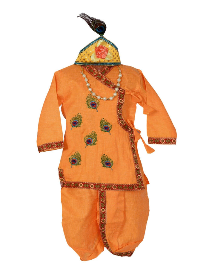 Ahhaaaa Krishna Dress Mor Pankh Handicraft Kurta with Dhoti Pant for Boys - ahhaaaa.com