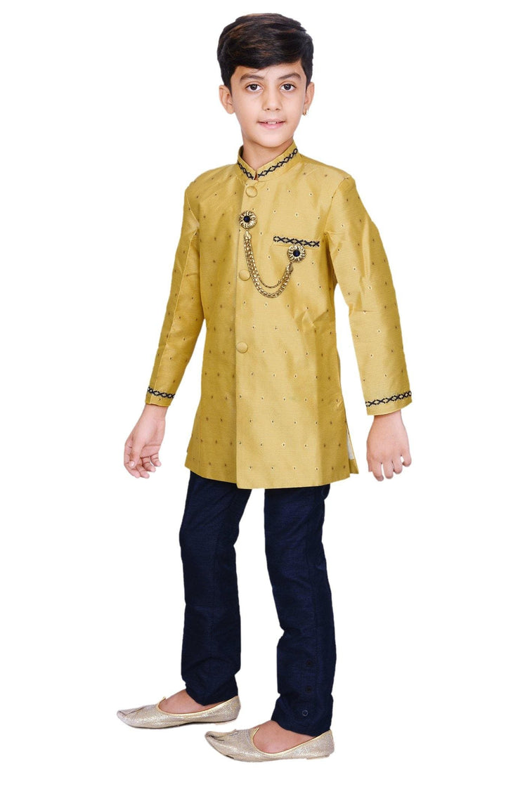 Ahhaaaa Kids Ethnic Cotton Blend Indo-Western Sherwani and Breaches Set for Boys - ahhaaaa.com