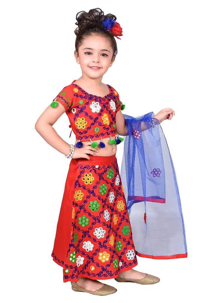 Ahhaaaa Girls Cotton Radha Dress Lehenga-Choli Chania Choli with Dupatta Set - ahhaaaa.com