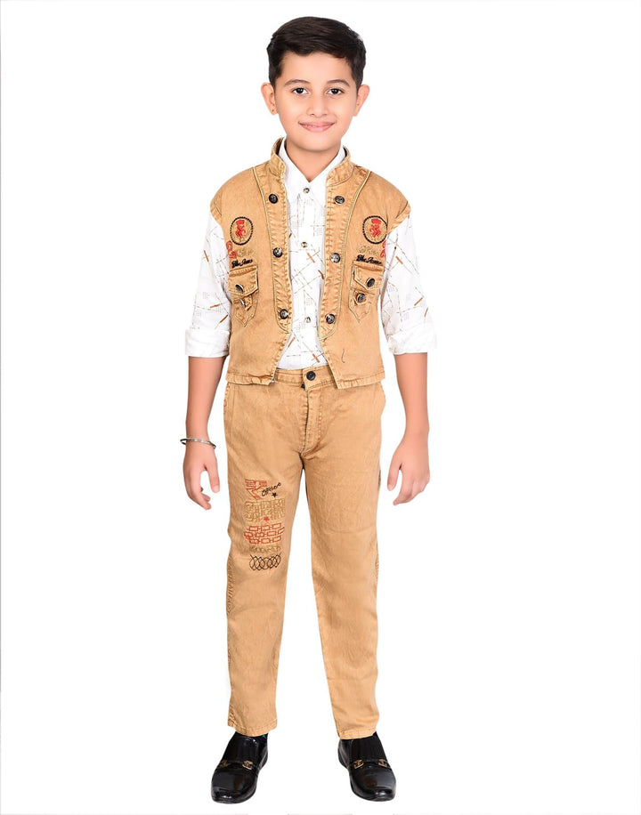 AHHAAAA Boy's Cotton Blend Shirt; Waistcoat and Pant Set - ahhaaaa.com