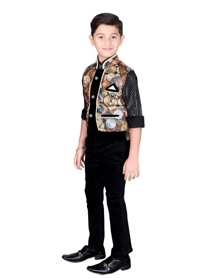 Ahhaaaa Kids Ethnic Cotton Blend Pant Shirt Waistcoat Brooch with Tie for Boys - ahhaaaa.com