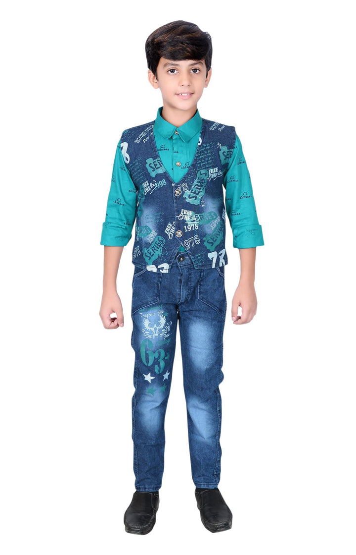 ahhaaaa Party Wear Denim 3-Piece Suit for Boys - ahhaaaa.com