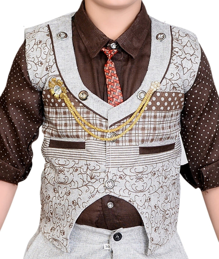ahhaaaa Boy's Cotton Blend Waistcoat Shirt Tie and Pant Set - ahhaaaa.com
