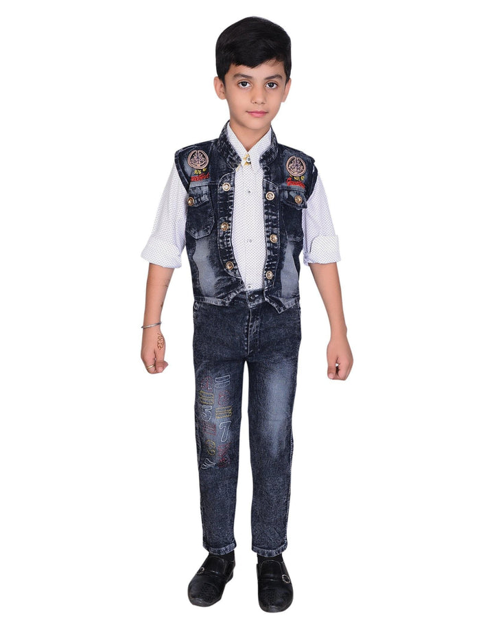 Ahhaaaa Kids Ethnic Denim Waistcoat Pant Shirt for Boys - ahhaaaa.com