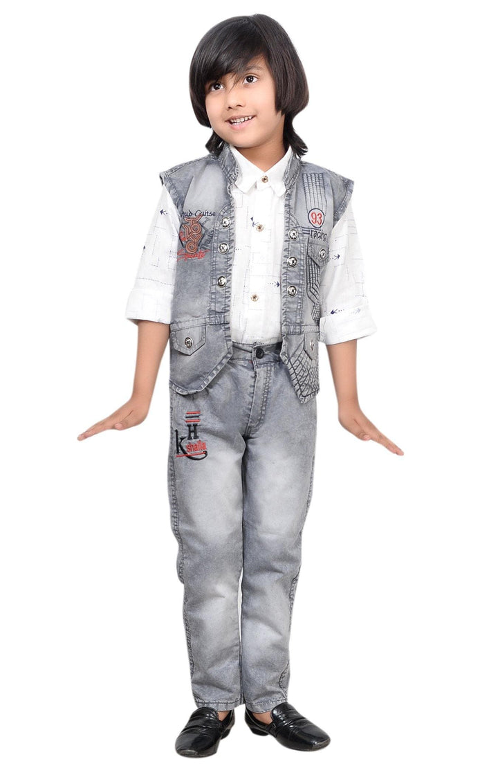 Ahhaaaa Kids Ethnic Denim Waistcoat Pant and Shirt for Boys - ahhaaaa.com