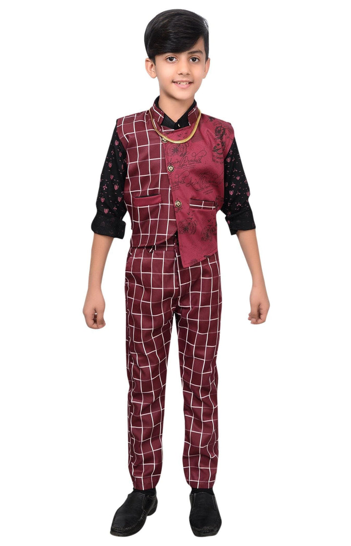 Ahhaaaa Kids Ethnic Cotton Blend Waistcoat Shirt and Pant for Boys - ahhaaaa.com