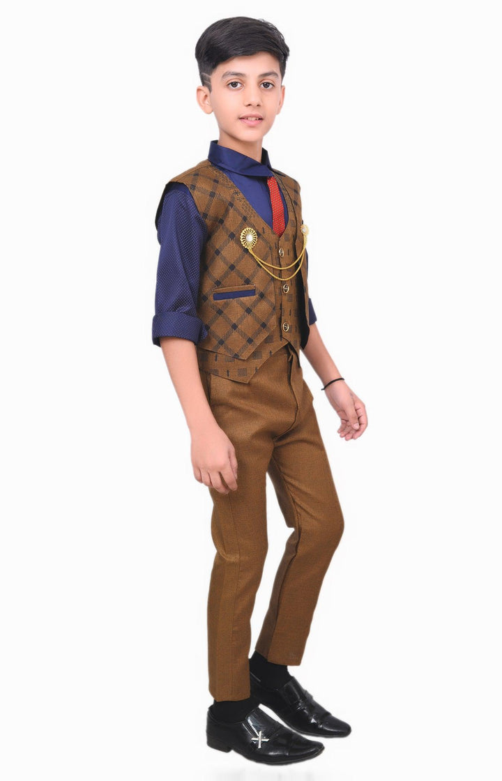 Ahhaaaa Kids Ethnic Cotton Blend Waistcoat Shirt and Pant Set for Boys - ahhaaaa.com