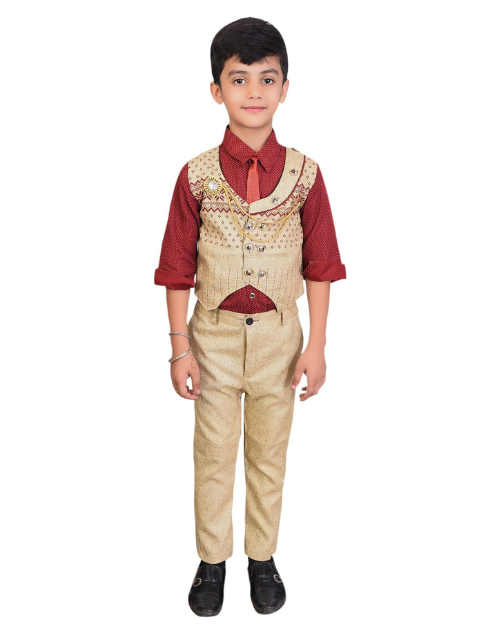 ahhaaaa Boy's Cotton Blend Pant Shirt Waistcoat with Tie - ahhaaaa.com