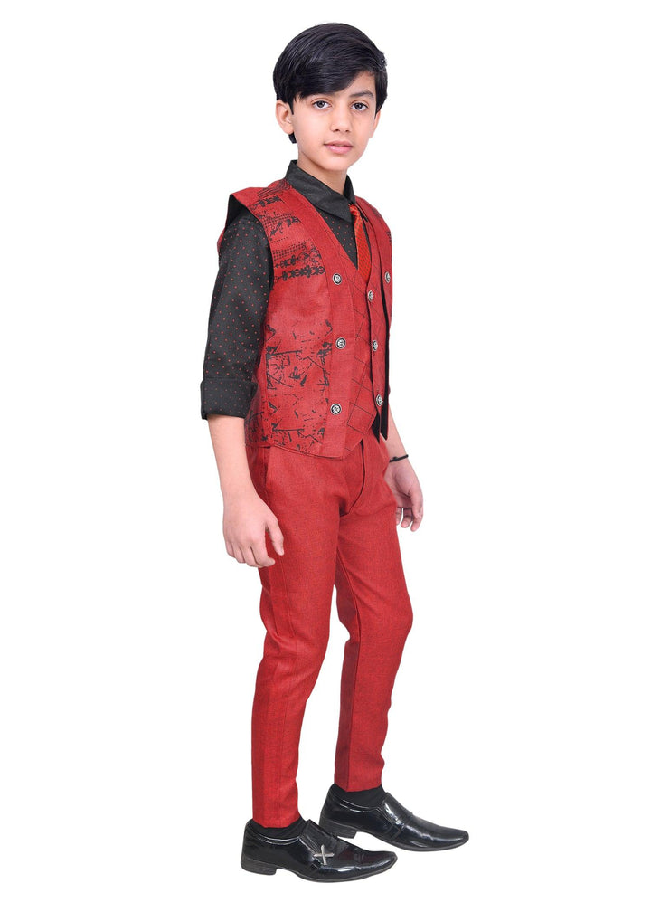 Ahhaaaa Cotton Blend Kids Ethnic Waistcoat Shirt and Pant with Tie Set for Boys - ahhaaaa.com