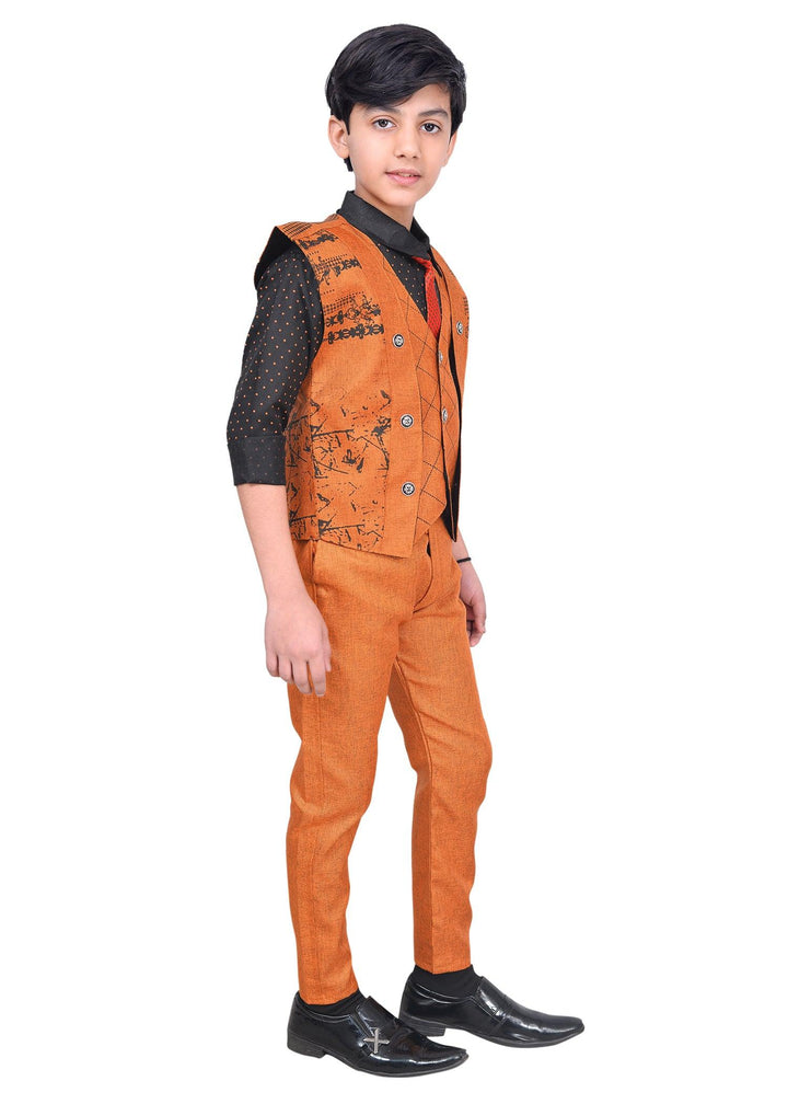 Ahhaaaa Cotton Blend Kids Ethnic Waistcoat Shirt and Pant with Tie Set for Boys - ahhaaaa.com