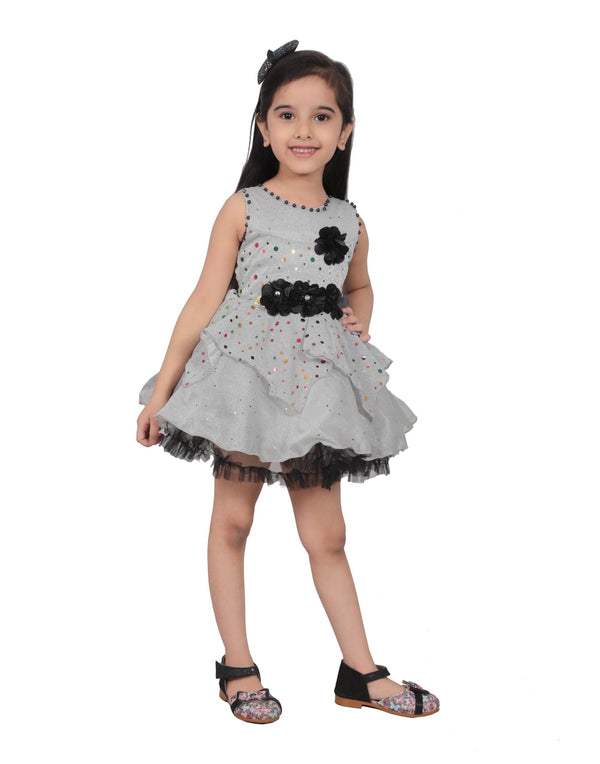 Ahhaaaa Grey and Black Party Wear Dress for Baby Girls - ahhaaaa.com