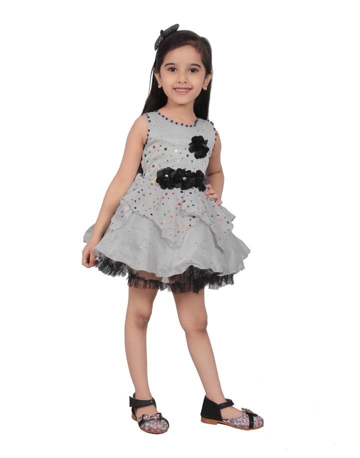 Ahhaaaa Grey and Black Party Wear Dress for Baby Girls - ahhaaaa.com