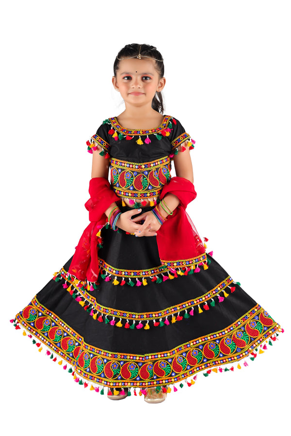 Ahhaaaa Kids Ethnic Cotton Blend Radha Dress / Lehenga Choli / Chania Choli Set For Girls