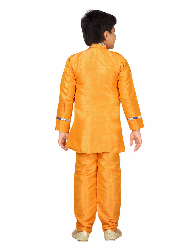 Ahhaaaa Silk Mustard Indo-Western Suit for Boys - ahhaaaa.com