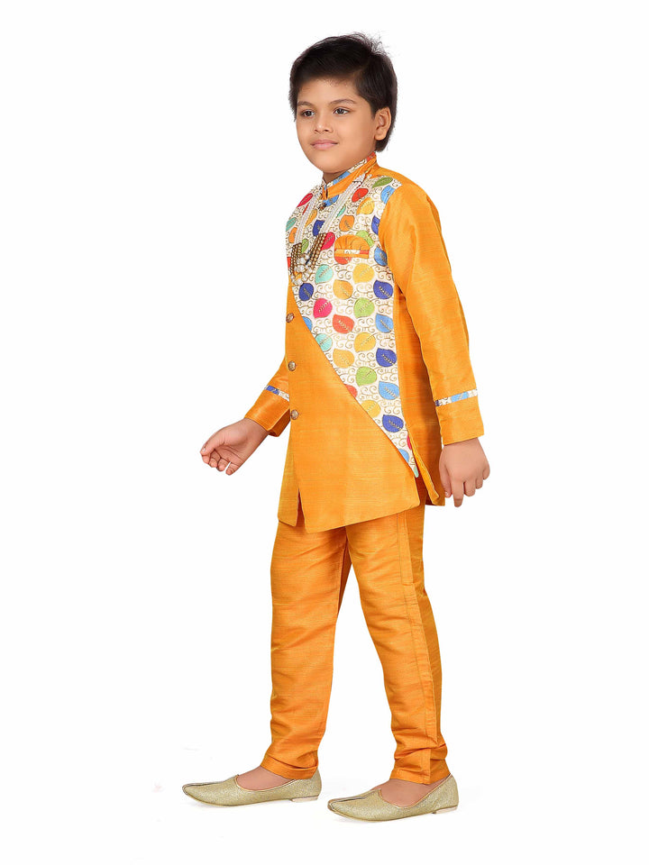 Ahhaaaa Silk Mustard Indo-Western Suit for Boys - ahhaaaa.com