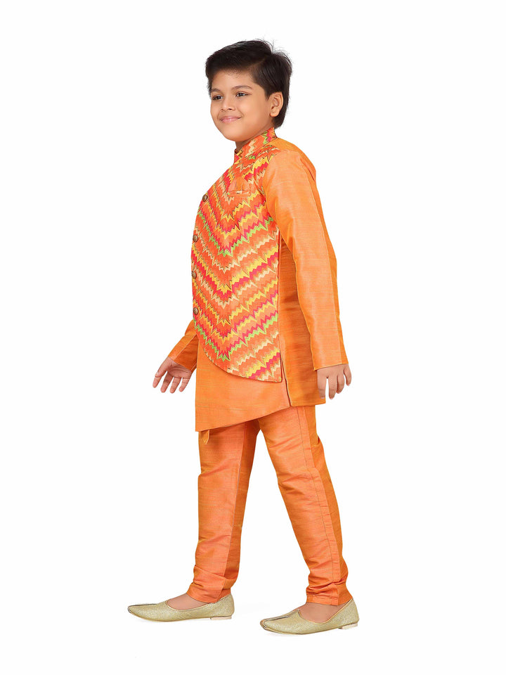 Ahhaaaa Silk Orange Indo-Western Set for Boys - ahhaaaa.com