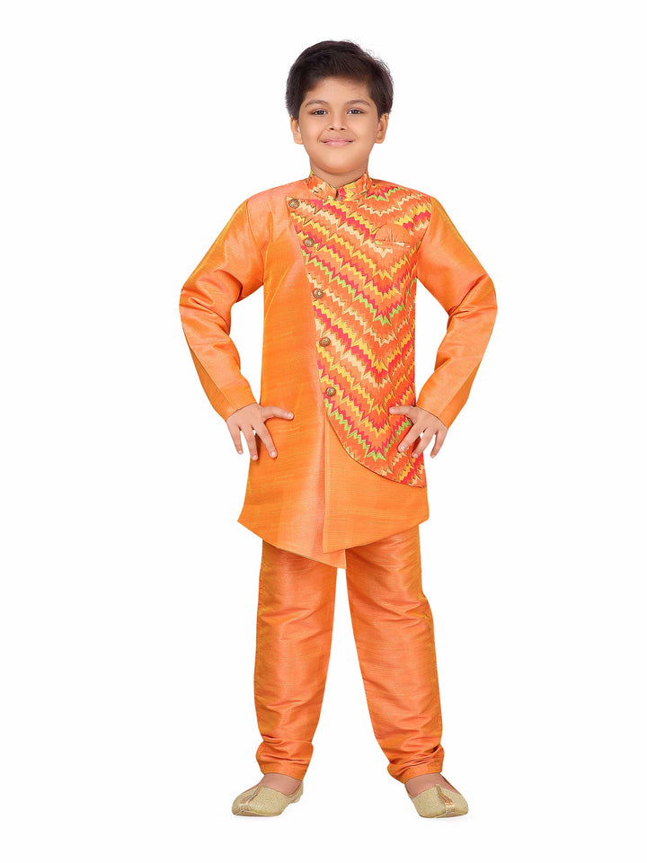 Ahhaaaa Silk Orange Indo-Western Set for Boys - ahhaaaa.com