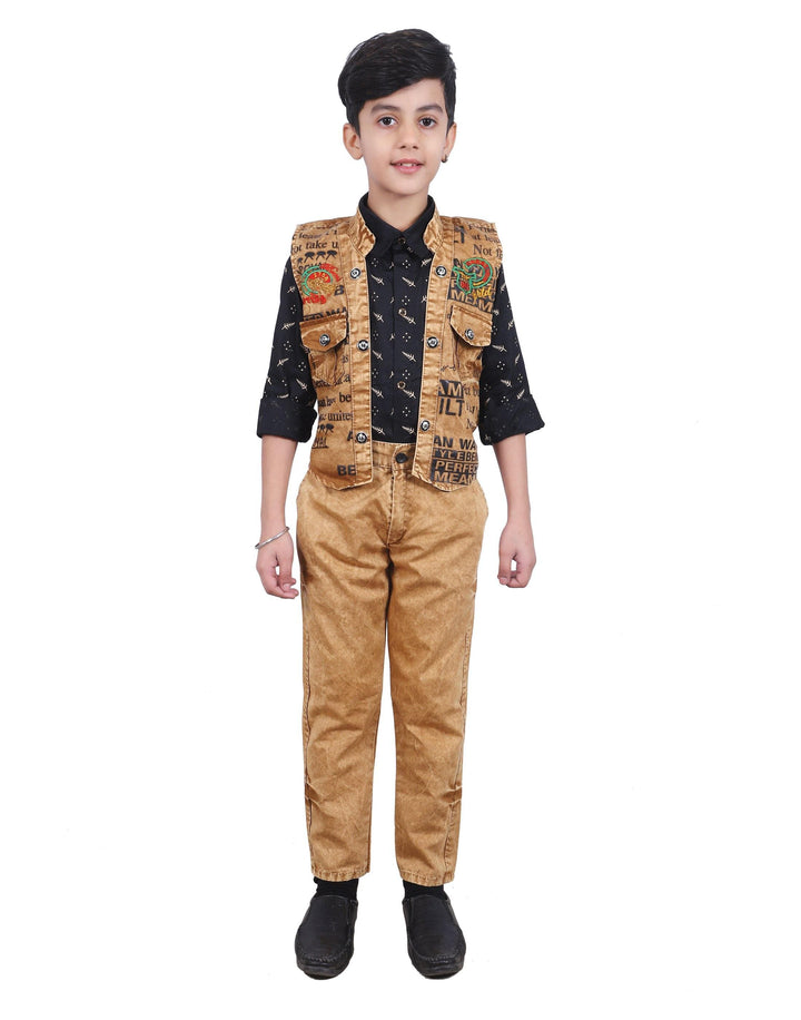 Ahhaaaa Kids Ethnic Denim Waistcoat Pant Shirt For Boys - ahhaaaa.com