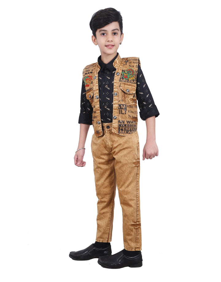 Ahhaaaa Kids Ethnic Denim Waistcoat Pant Shirt For Boys - ahhaaaa.com