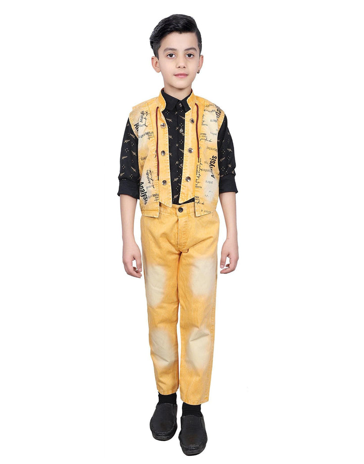 Ahhaaaa Kids Ethnic Denim Waistcoat Shirt and Trouser for Boys - ahhaaaa.com