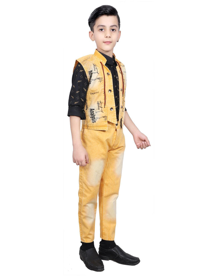 Ahhaaaa Kids Ethnic Denim Waistcoat Shirt and Trouser for Boys - ahhaaaa.com