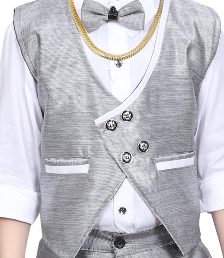 Ahhaaaa Cotton Blend Waistcoat Shirt and Trouser with Chain for Boys - ahhaaaa.com