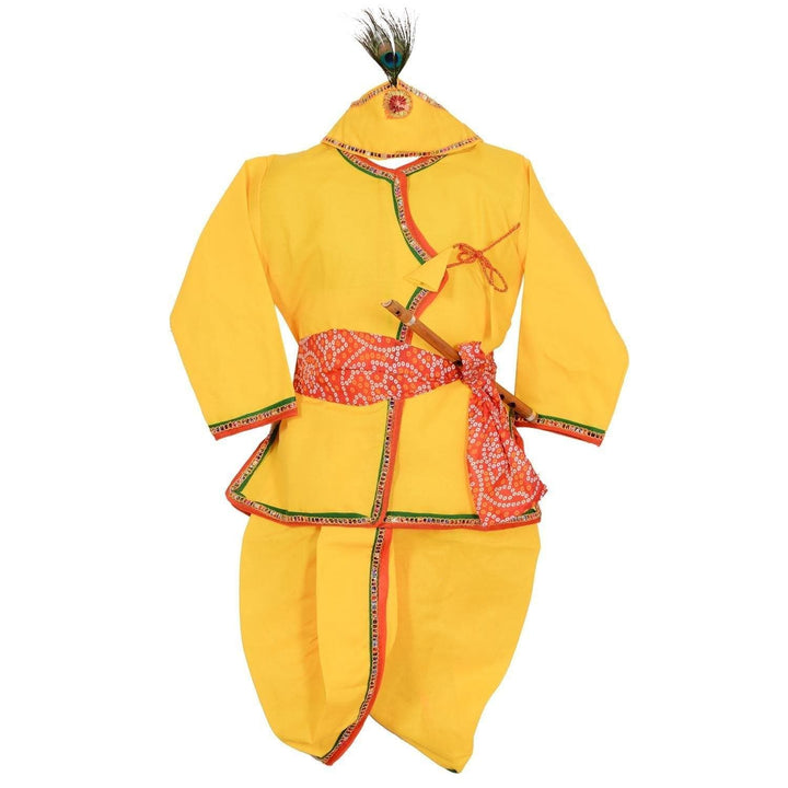 Ahhaaaa Cotton Yellow Krishna Dress Dhoti Kurta For Baby Boys - ahhaaaa.com
