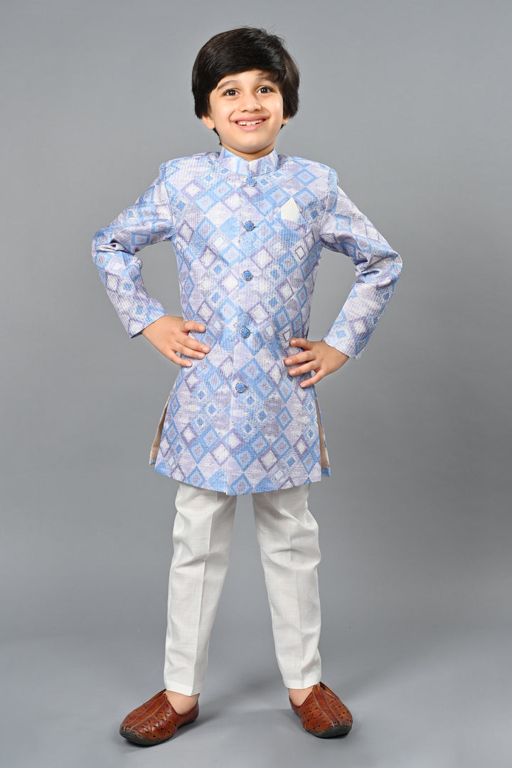 Ahhaaaa Kids Ethnic Silk Blend Indo-Western Sherwani Set For Boys