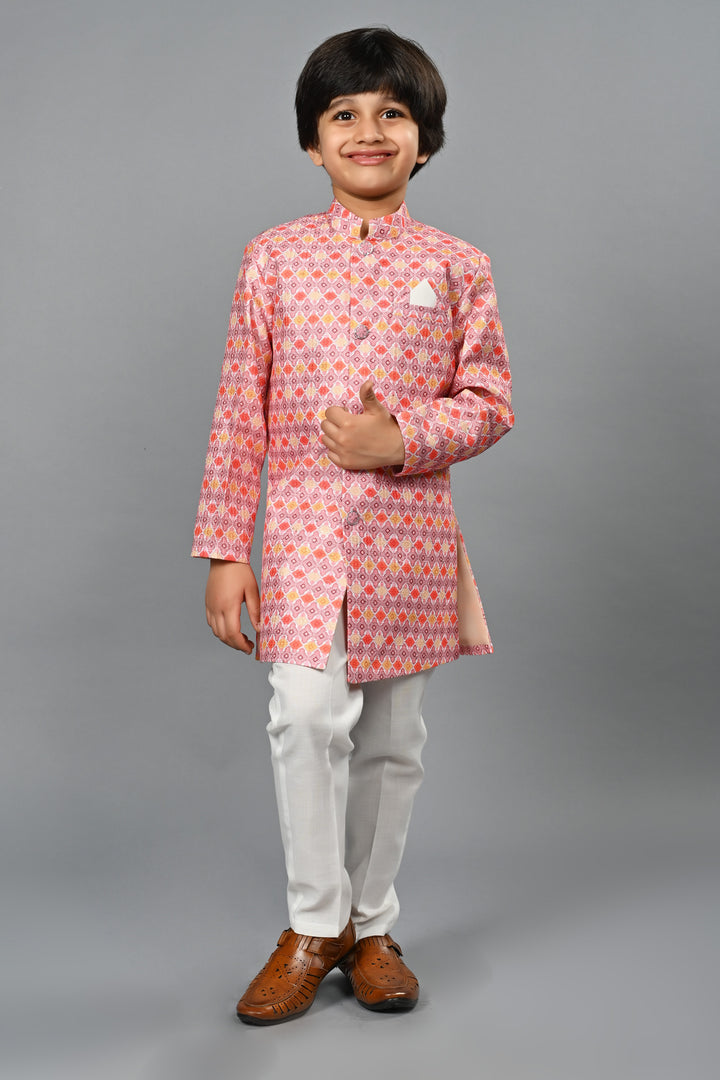 Ahhaaaa Kids Ethnic Silk Blend Indo-Western Sherwani Set For Boys 491