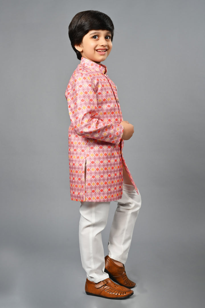 Ahhaaaa Kids Ethnic Silk Blend Indo-Western Sherwani Set For Boys 491