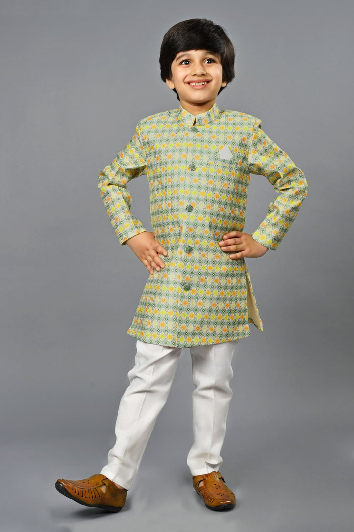 Ahhaaaa Kids Ethnic Silk Blend Indo-Western Sherwani Set For Boys 491