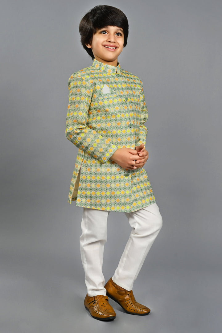 Ahhaaaa Kids Ethnic Silk Blend Indo-Western Sherwani Set For Boys 491