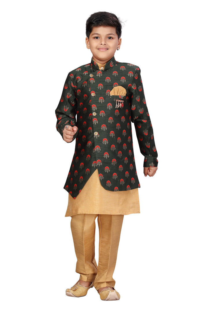 Ahhaaaa Kids Ethnic Wear Silk Kurta Pant with Indo Set for Boys - ahhaaaa.com