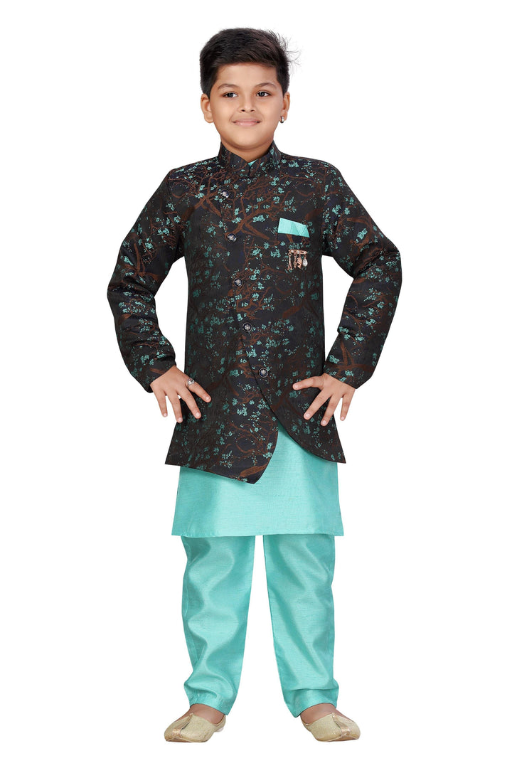 Ahhaaaa Kids Ethnic Wear Silk Kurta Pant with Indo Set for Boys - ahhaaaa.com