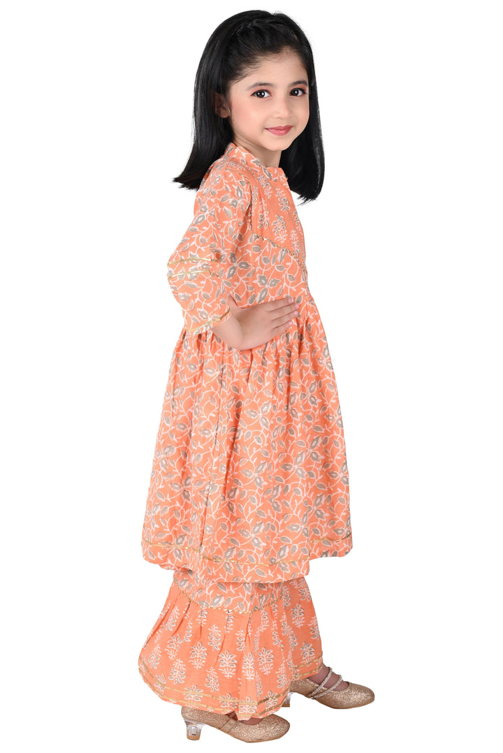 Ahhaaaa Kids Ethnic Cotton Jaipuri Print  Kurti and Sharara Set for Baby Girls - ahhaaaa.com