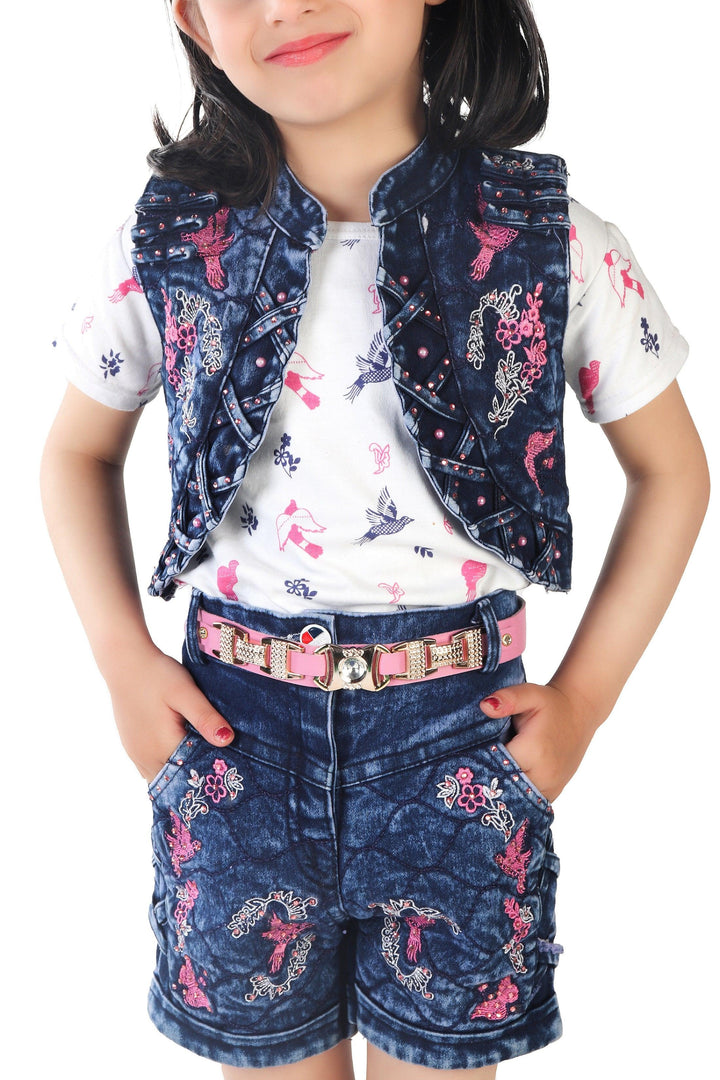 Ahhaaaa Kids Western Cotton Top and Denim Jacket with Short Set for Baby Girls - ahhaaaa.com
