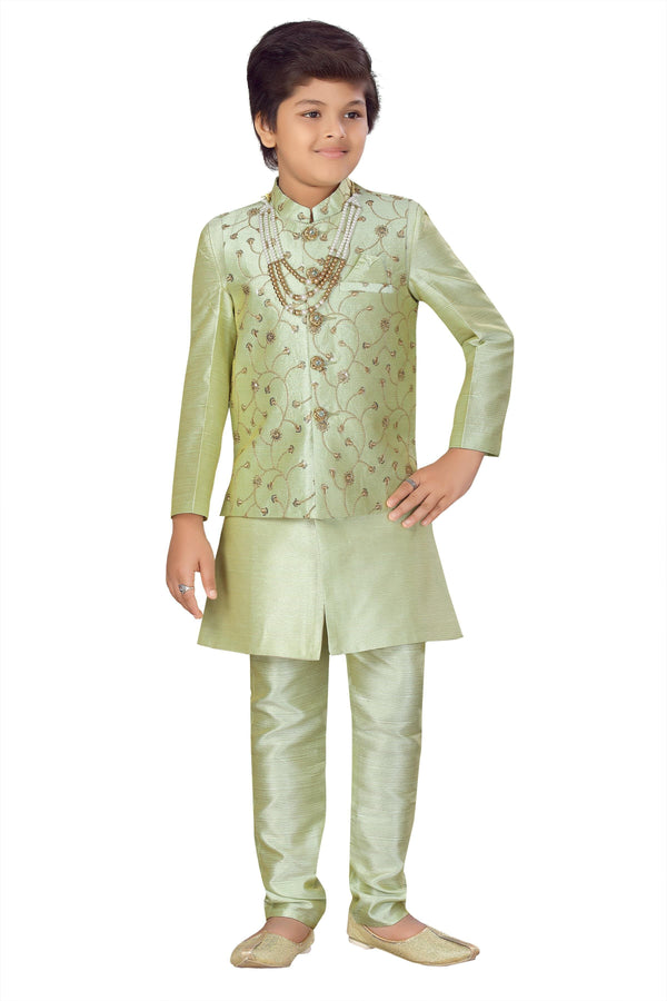 Ahhaaaa Boys' Banarasi Silk Sherwani (Clothing Set) Green
