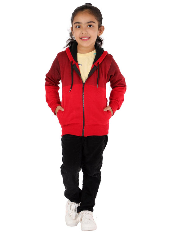 Ahhaaaa Cotton Blend Girls Hooded Zipper Sweatshirt Red