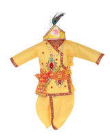 Ahhaaaa Cotton Kids Krishna Handicraft Dress Kurta with Dhoti Pant for Boys Yellow